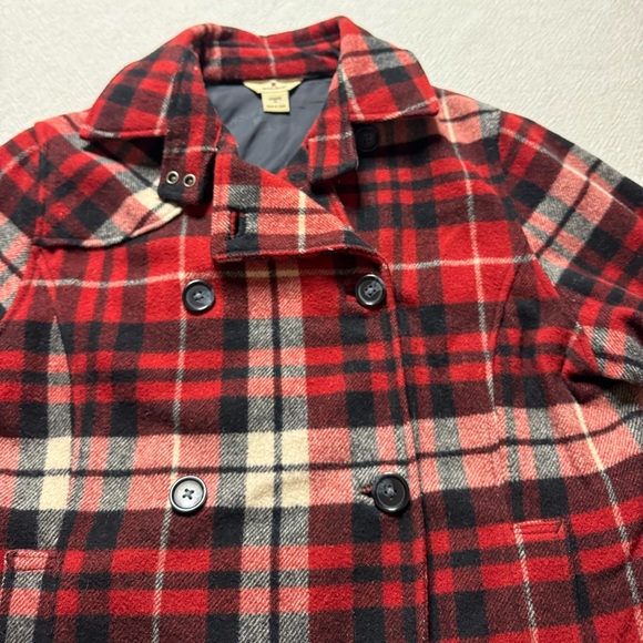 Woolrich Wool Blend Peacoat Red Cream Plaid Jacket M Christmas Pea Coat - Picture 4 of 8
